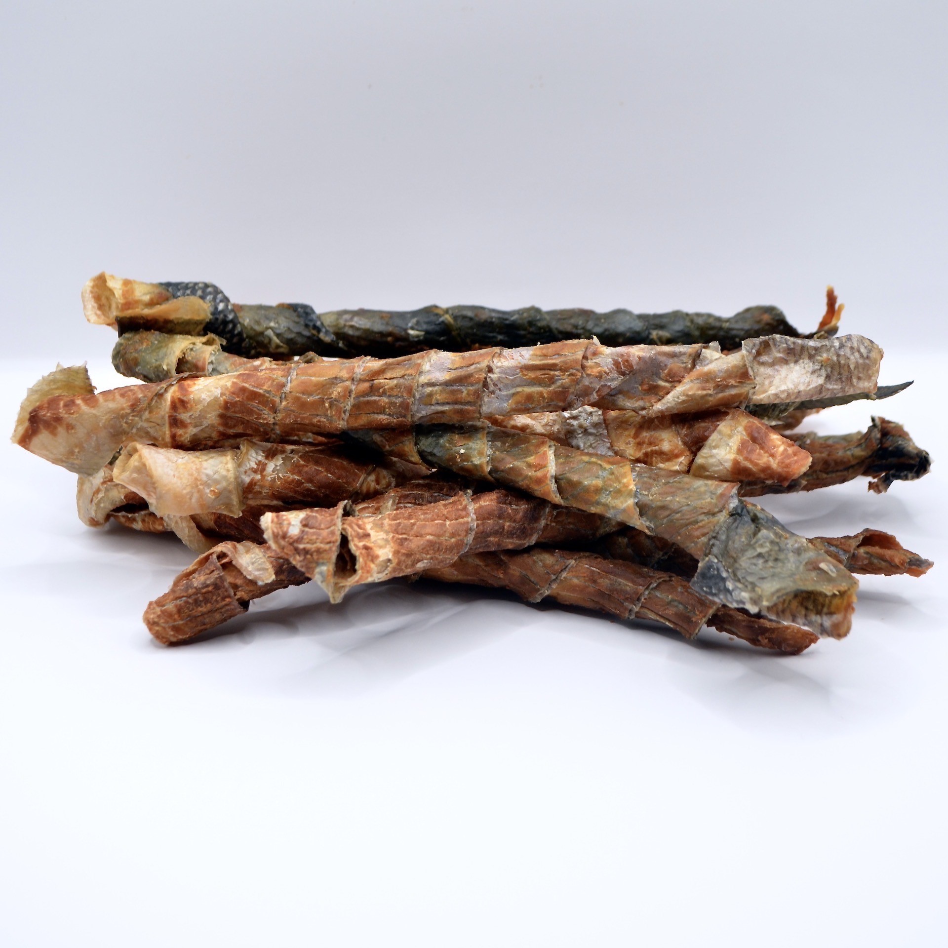 Close up of our wild Alaska salmon skin treats